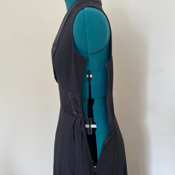 Black Tuxedo High Low Chiffon Dress with Slit & Sheer Plunging Neckline - Picture 8 of 11